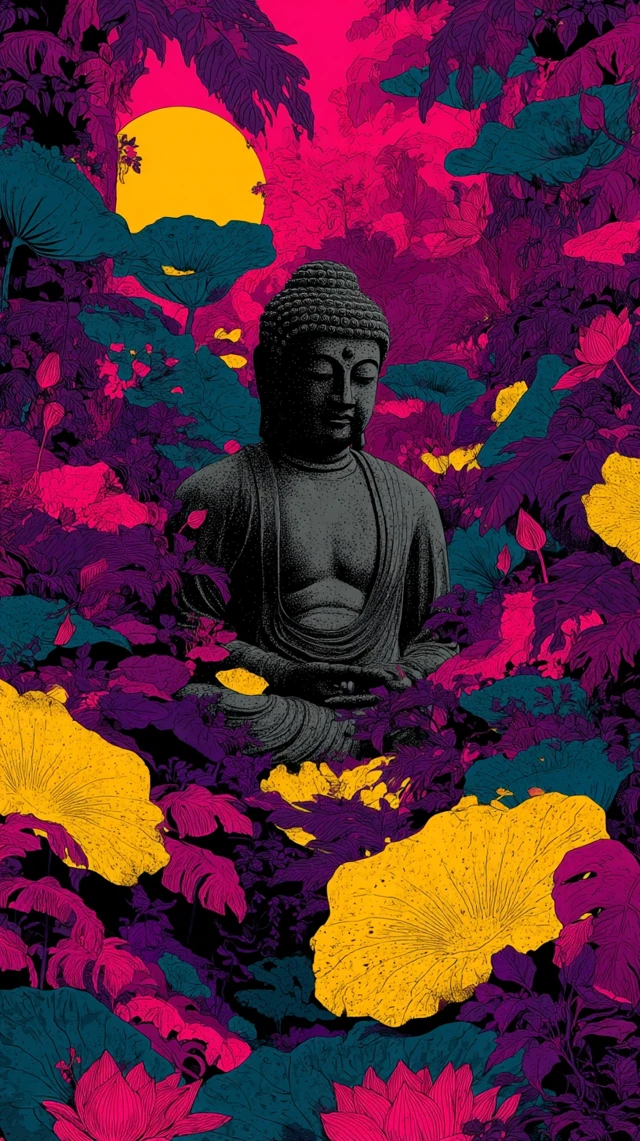 Buddha Image with Lotus Flowers Vesak Poster Art