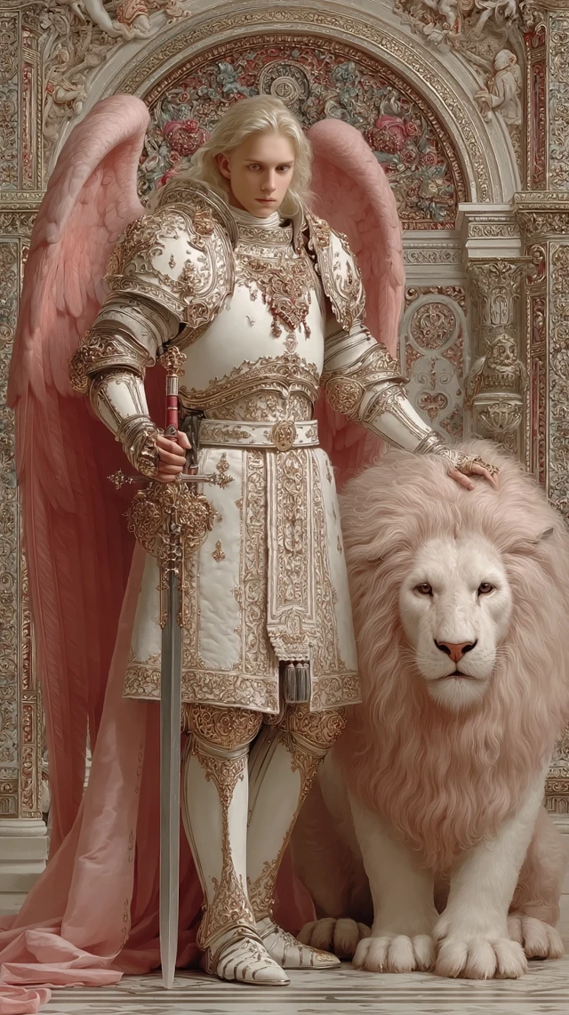 Angel Knight with Pink Wings and Lion