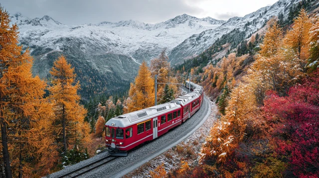 Autumn Train in the Mountains