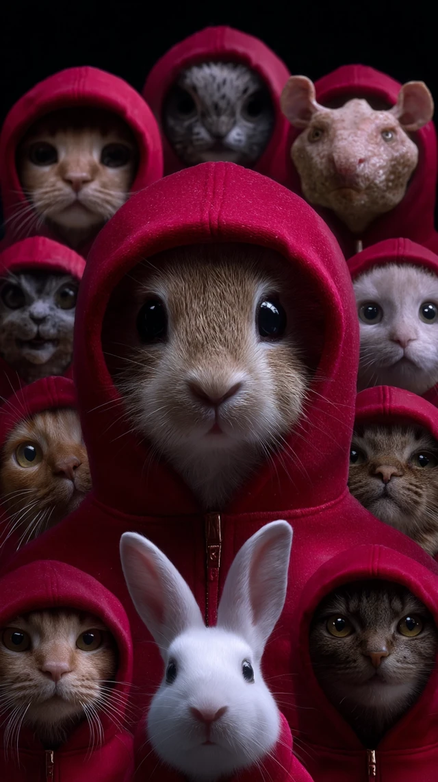 Animals in Red Hoodies Adorable and Mysterious