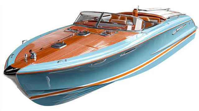Luxury Speedboat Baby Blue Wood Racing Stripes