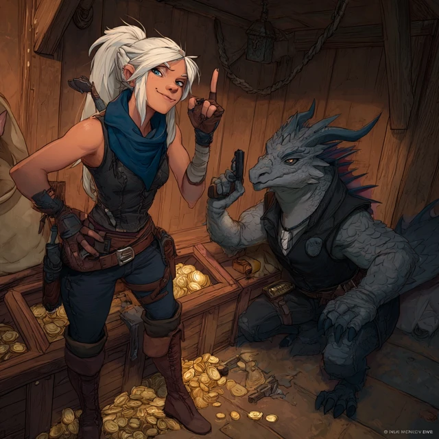 D D Fighter and Dragon Rogue Treasure Heist