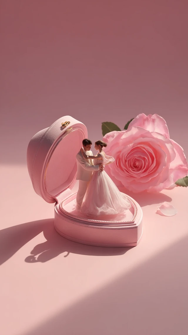 Romantic Dance in a Heart Shaped Ring Box 3D Art