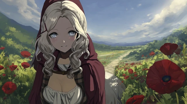 Anime Girl in a Flower Field