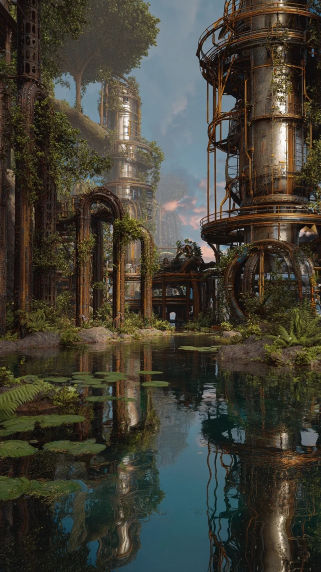 Utopian Steampunk Woodland Architecture 4K