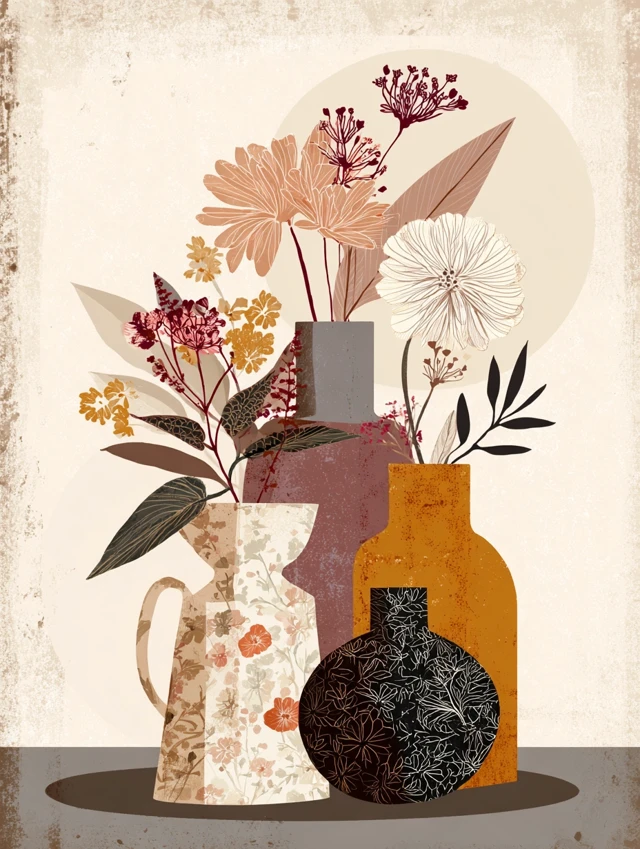 Hannah Hoch Inspired Vases and Flowers Art for Women
