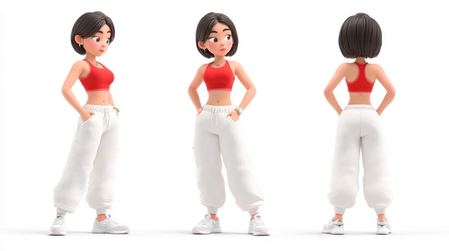 3D Cartoon Asian Woman in Sports Outfit