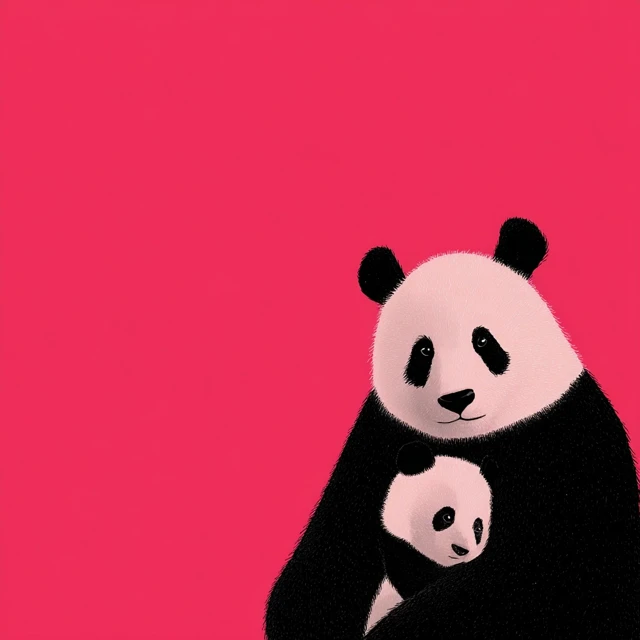 Minimalist Panda Art Panda and Cub