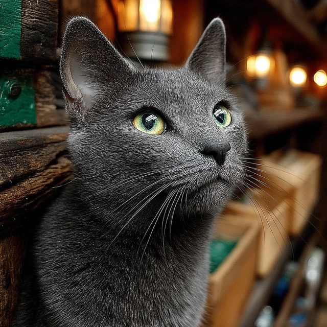 Russian Blue Cat with Whiskey and Floral Background