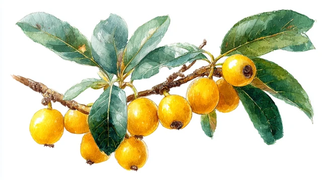 Watercolor Loquat Branch Illustration Healthy Fruit Art