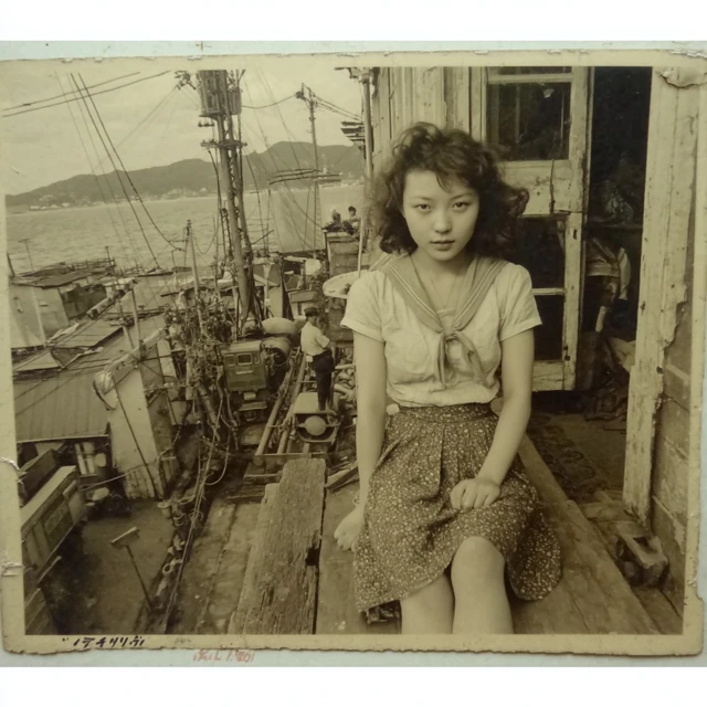 Vintage Japanese Girl Coastal Scene Photography