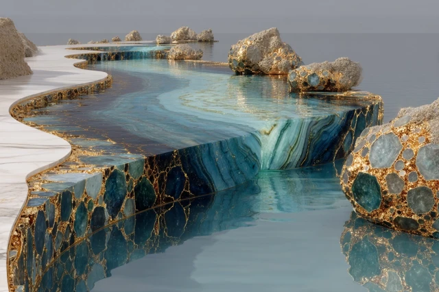 Futuristic Landscape of Marble and Lake