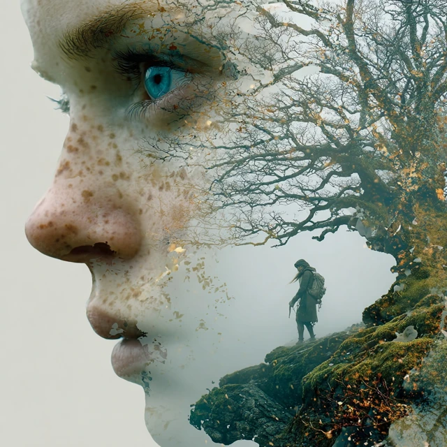 Surreal Art Woman and Tree Nature and Emotion