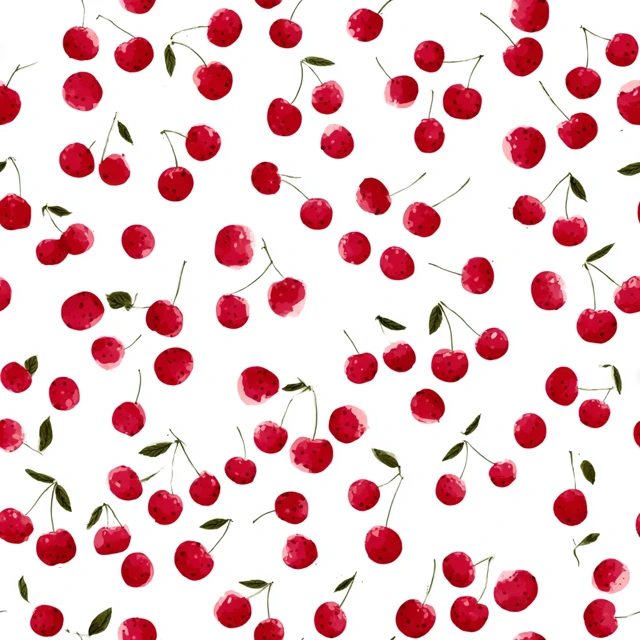 Cute Red Cherry Pattern on White Background