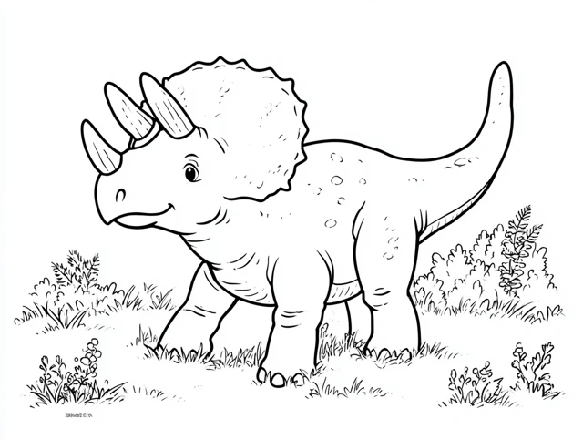 Triceratops Coloring Page For Kids Simple Illustration