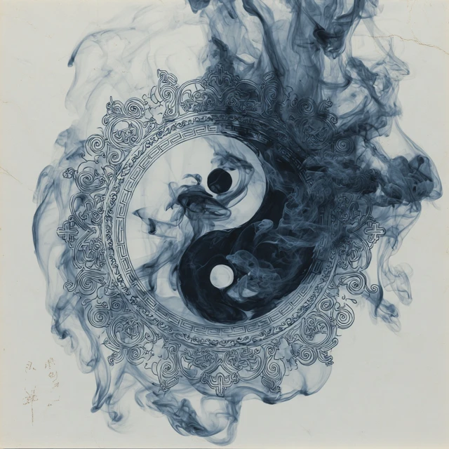 Tai Chi Yin Yang Vortex Ink Wash Art