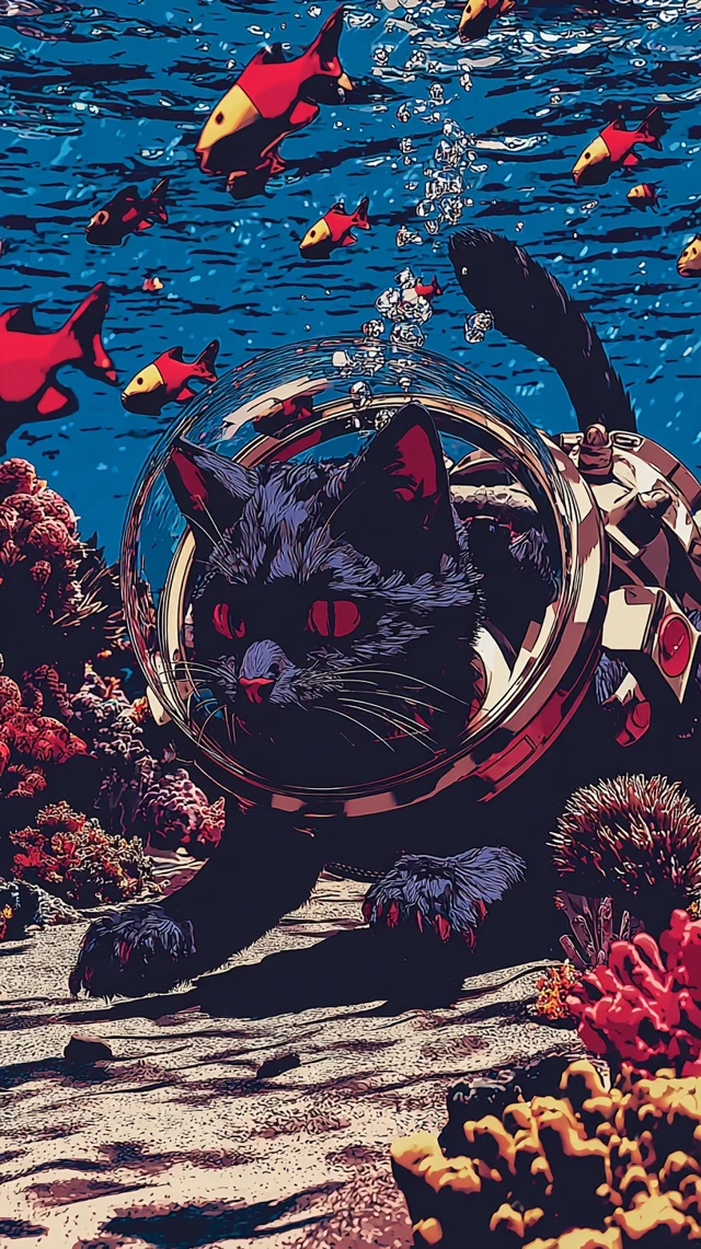 Underwater Cat Adventure in Anime Style