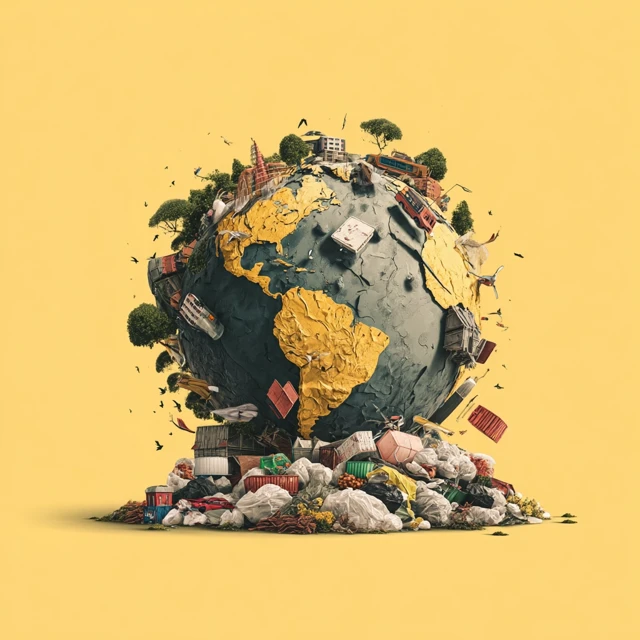 Earth in Crisis: Illustration of a Globe Overwhelmed by Waste