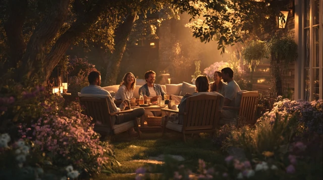 Friends Gathering Cozy Outdoor Scene