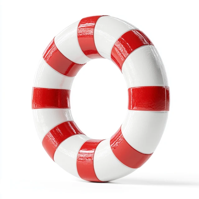 Life Buoy with Red Stripes Isolated on White
