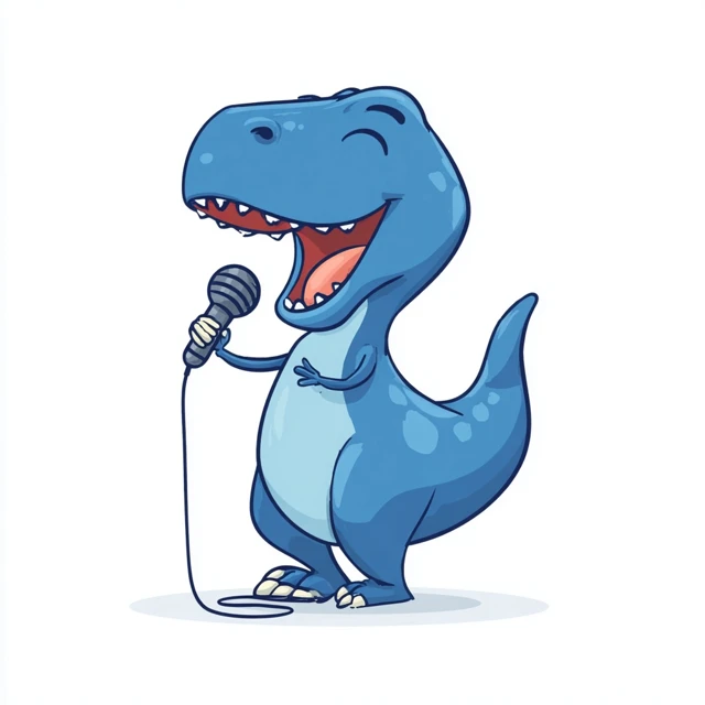 Cute Blue T Rex Singing Cartoon Illustration