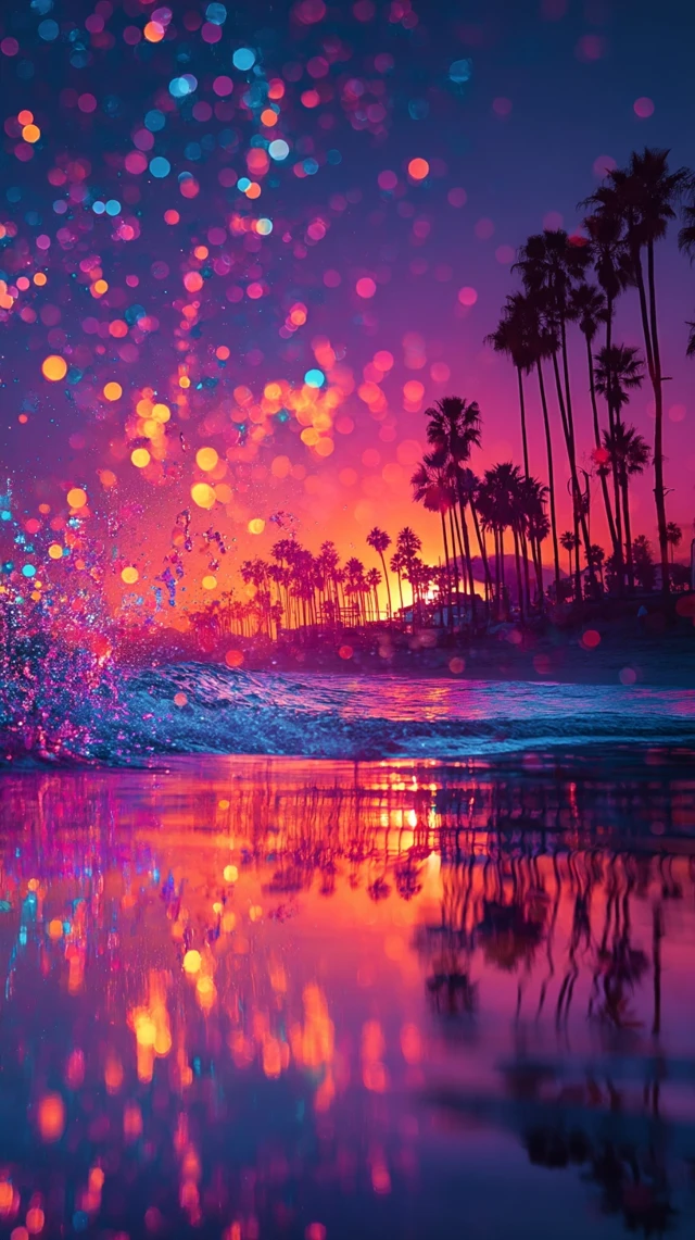 Venice Beach Sunset Palm Trees Bokeh California