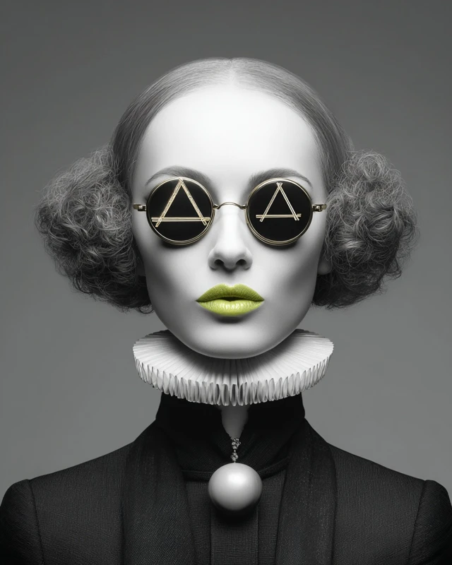 Avant Garde Fashion Portrait with Green Glasses