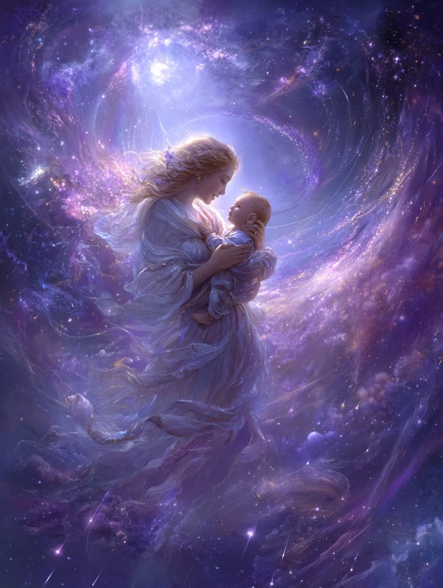 Celestial Mother and Child Space Art