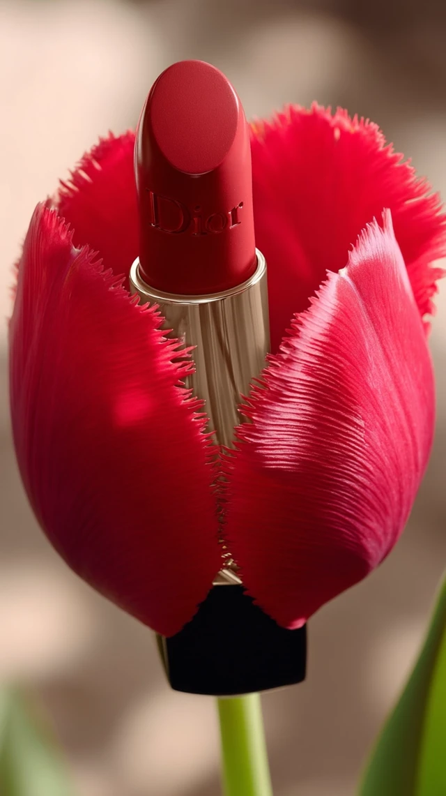 Dior Lipstick in a Tulip Flower Macro Photography