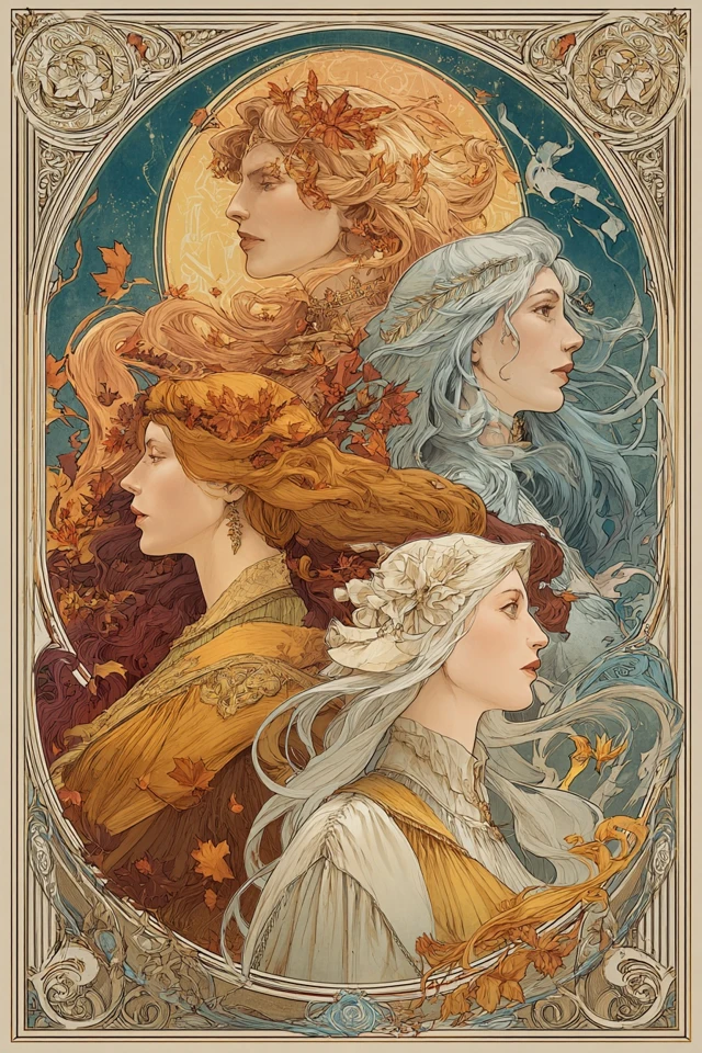 Mucha Style Witches Elements Art Nouveau Poster