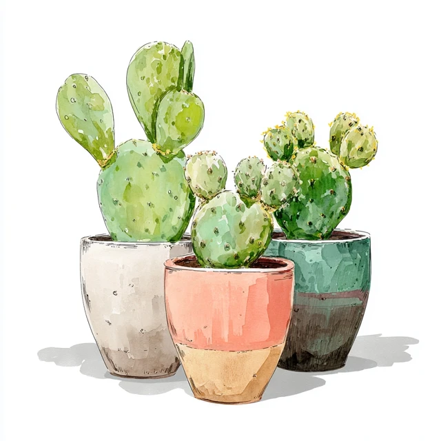 Boho Cactus Art Hand-Drawn Watercolor Illustration
