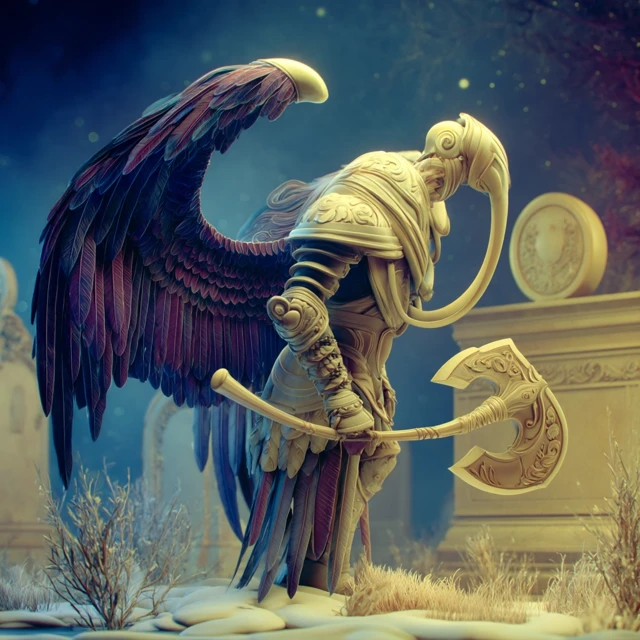 Rebellious Angel Warrior Axe Fantasy Digital Art