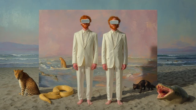 Symmetrical Men Beach Painting VR Glasses