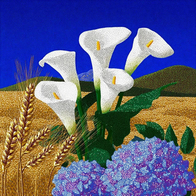 Calla Lilies Hydrangeas Wheat Fields David Hockney Style