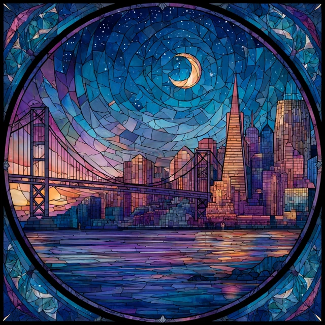 San Francisco Stained Glass Skyline Night View