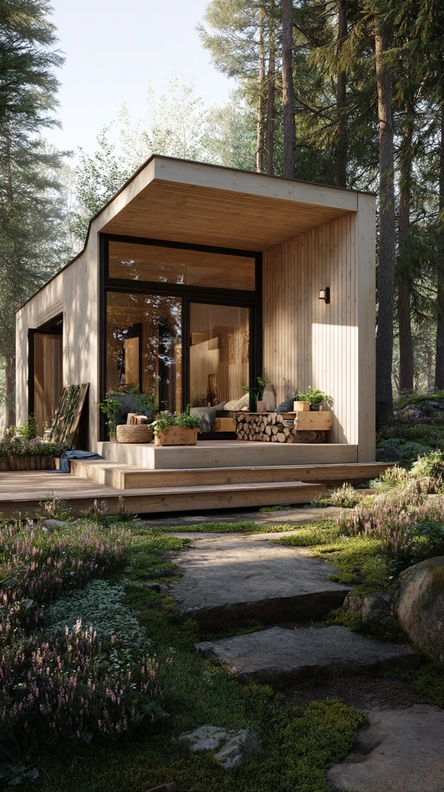 Scandinavian Tiny House in the Forest Editorial Photography