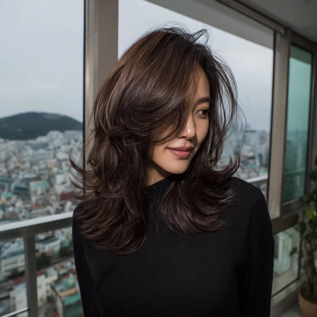 Korean Woman with C Curl Hair Cityscape