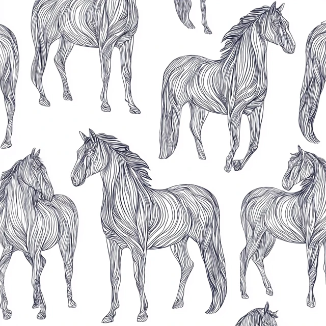 Elegant Horse Pattern Black and White Lines