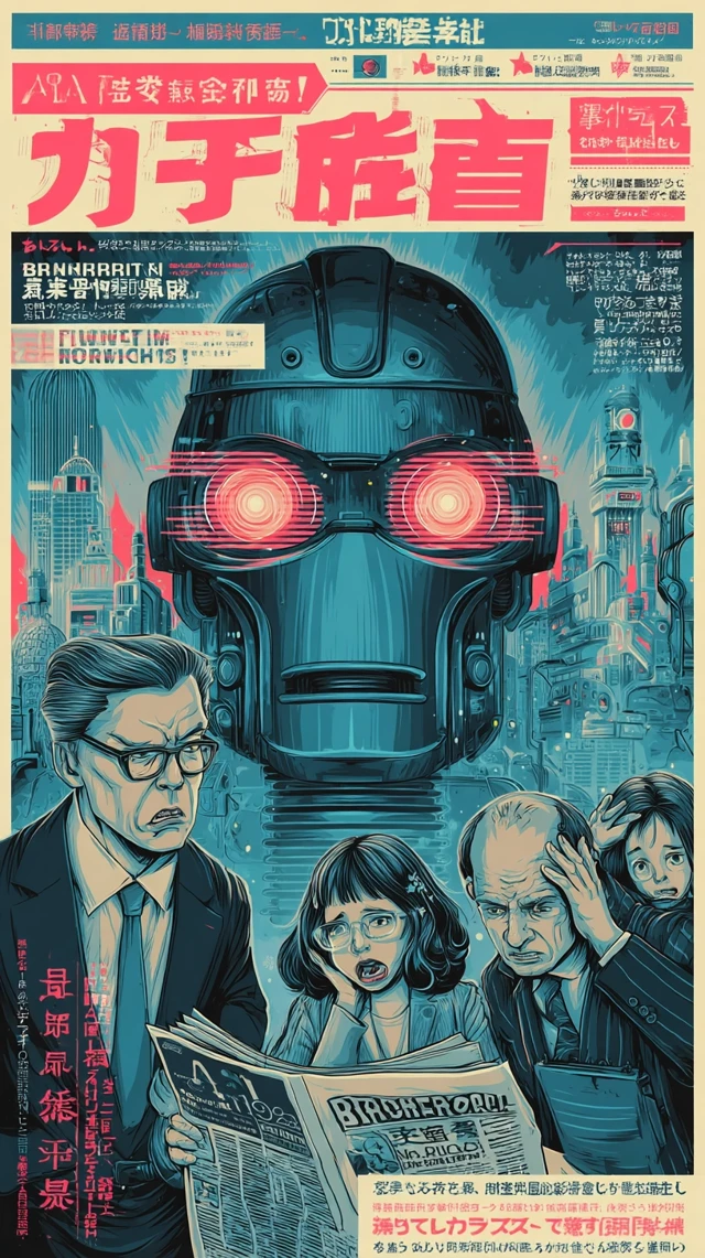 AI Robot Showa Era Comic Poster