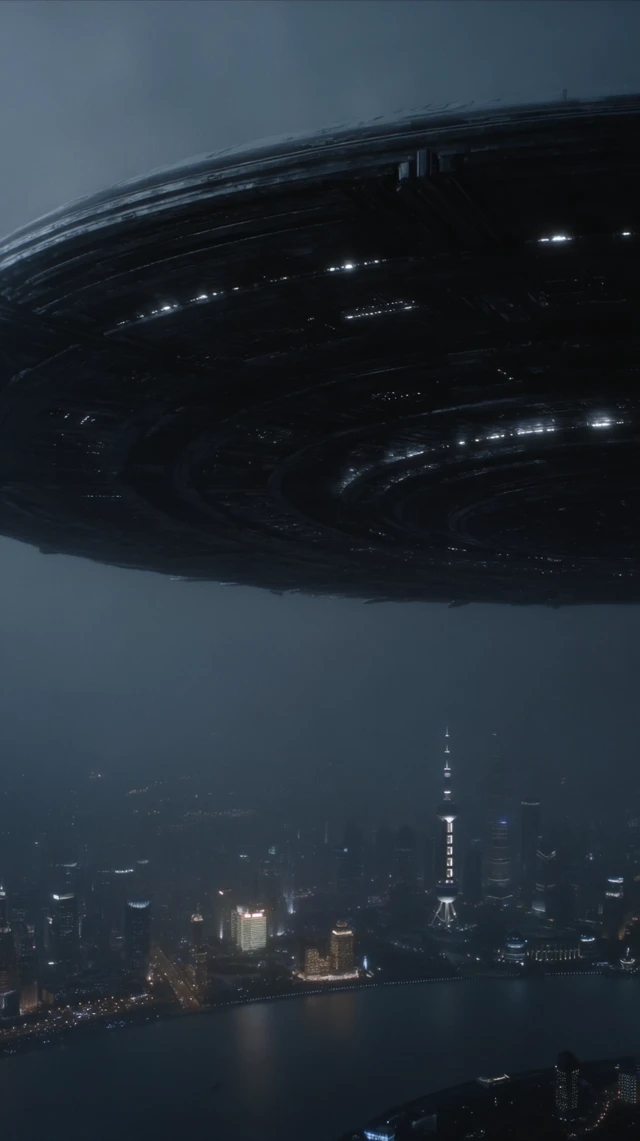 Shanghai Bund Alien Invasion Cinematic Shot