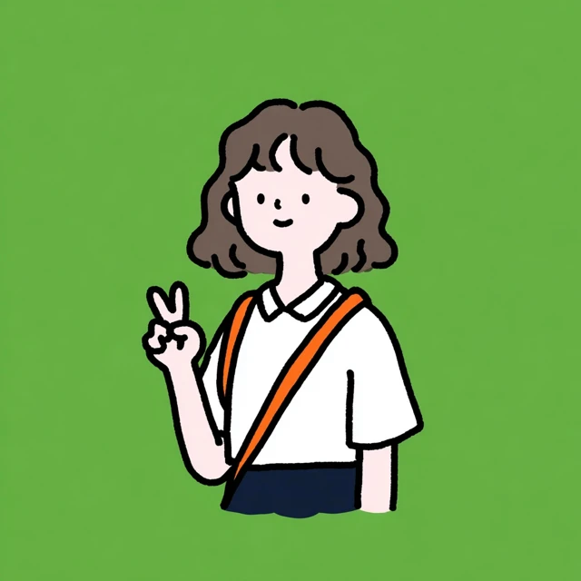 Smiling High School Girl Peace Sign Illustration