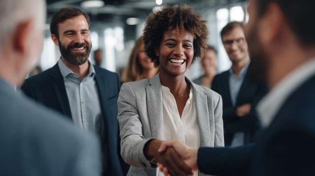 Business Deal Handshake Smiling Professionals