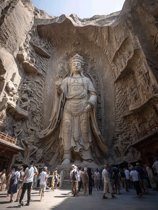 Giant Angel Statue in Dunhuang Clothes Worshipers