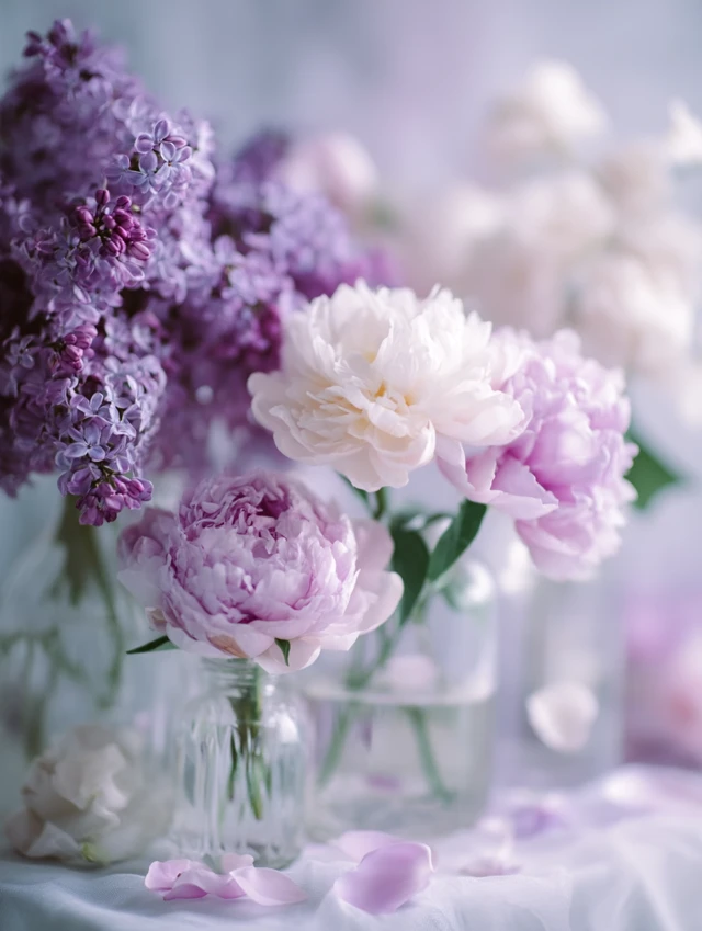 Lilac and Peonies Floral Arrangement Photography
