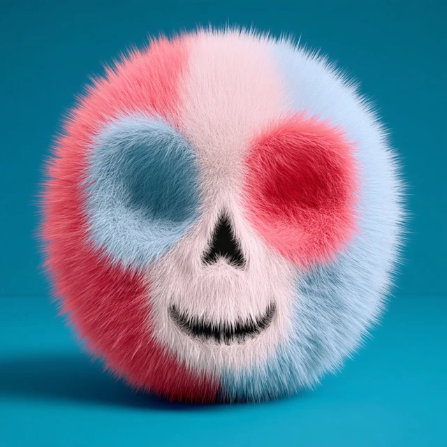 Fuzzy Skull Logo Design Red and Blue Colors