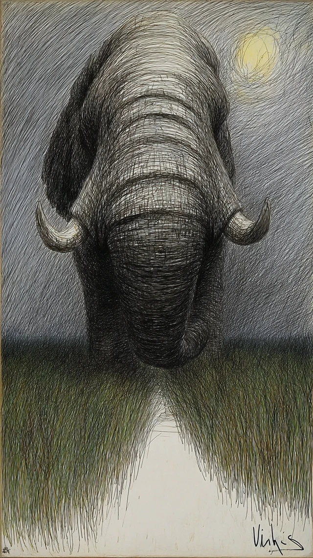 African Elephant Portrait by Alfred Kubin