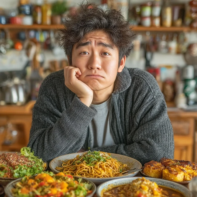 Asian Man with No Appetite in Cozy Room Photography