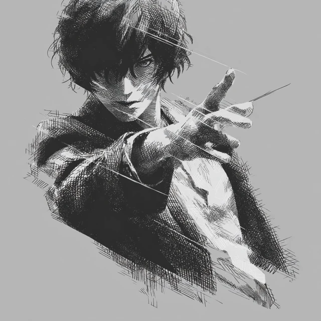 Dazai Osamu Hand Painted Black and White Portrait