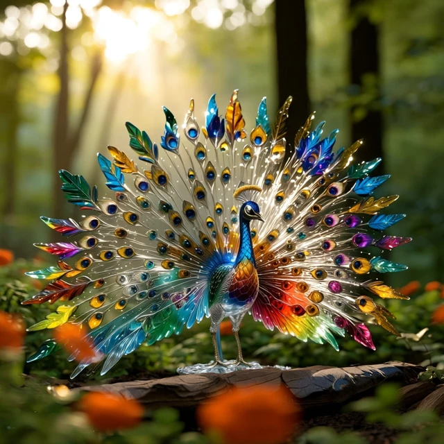 Photorealistic Peacock Displaying Colorful Feathers