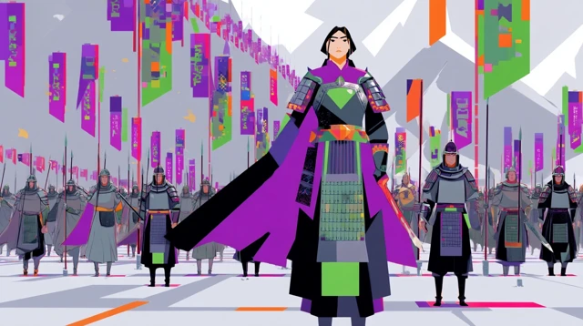 Ancient War Scene Mulan General Leading Troops